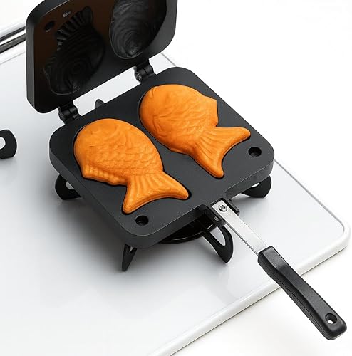Miniatura 5 de JapanBargain, Taiyaki Maker - Molde japonés para hacer pasteles calientes en forma de pez, sartén para gofres, pan, waffle, panqueques