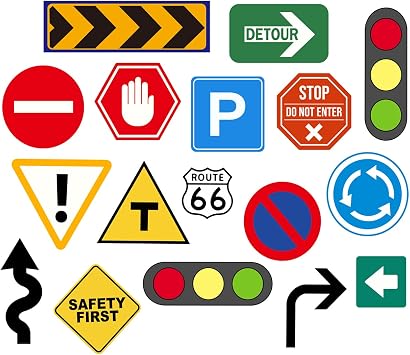 SUPERDANT 17 pcs Road Sign Wall Sticker Street Stop Signs Wall Decal Peel and Stick Traffic Light Do Not Enter Route 66 Vinyl Art Decals for Kid's Room Bedroom Playroom Livingroom Nursery Decoration