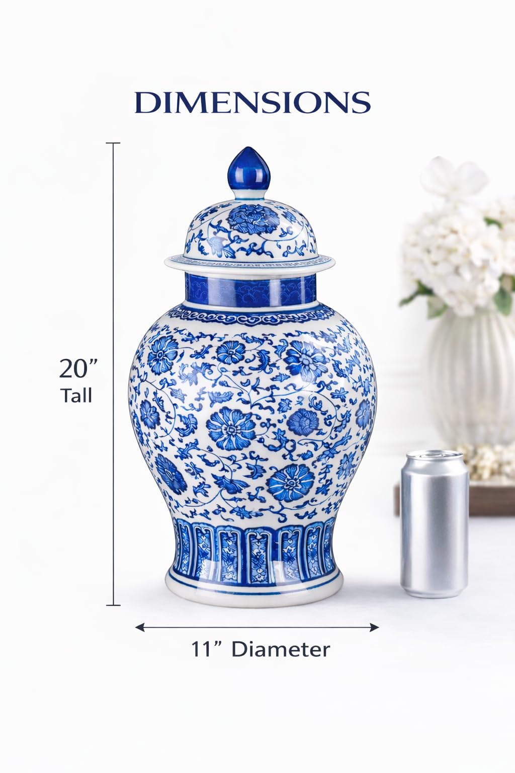 青花瓷瓶2個 Amazon.com: 20 英吋(約50.8 公分)經典青花瓷陶瓷花卉寺廟姜罐瓶,大