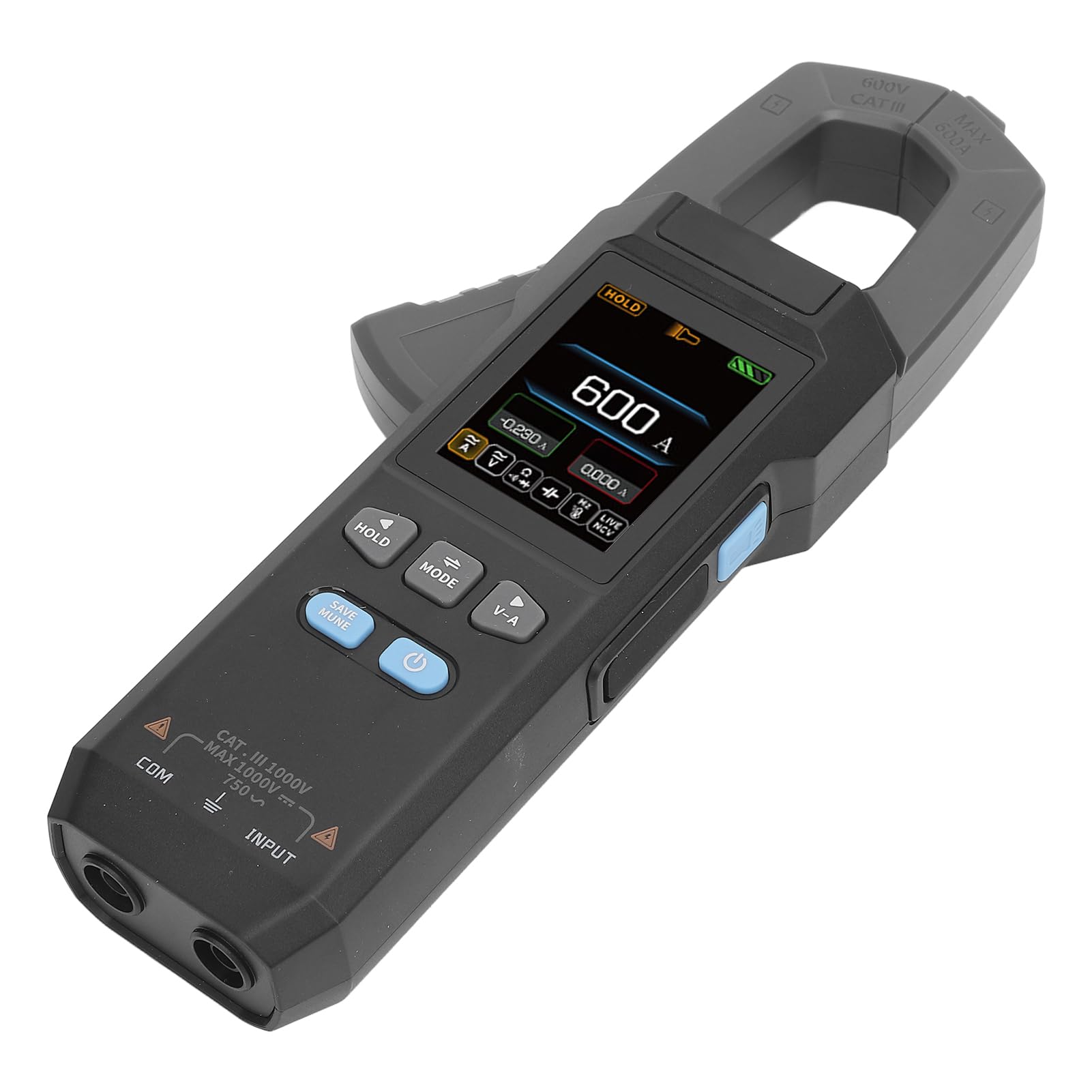 Pinza Amperimétrica Digital TRMS 9999 recuentos: Voltímetro Preciso para Corriente, Resistencia, NCV, Pruebas de Diodos y Mediciones de Temperatura hasta 1300 °C