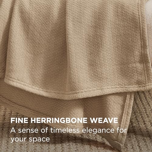 Image of Bedsure 100% Cotton Blanket, Herringbone Weave, Full, Light Brown