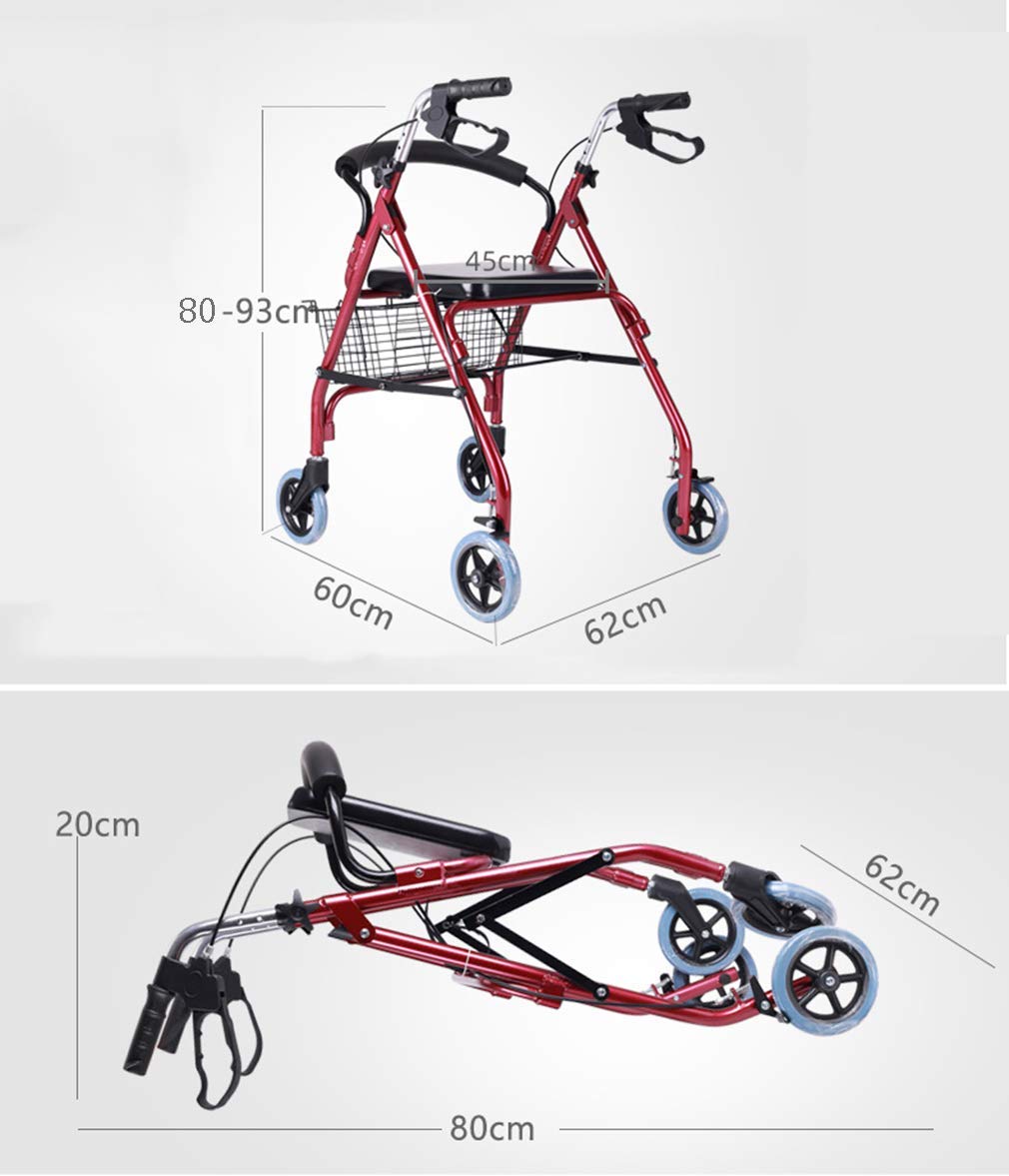 Chodzik Rollator, pomoce do chodzenia 4 koła składane, chodzik chodzik z podwójnym układem hamulcowym, chodzik medyczny z koszem Interesting