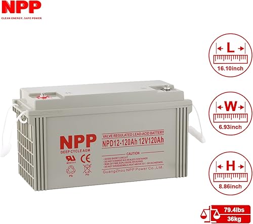 Miniatura 2 de NPP NPD12-120Ah (T16, 2 piezas) 12V 120Ah AGM Ciclo Profundo Sellado Plomo Ácido Batería Recargable para UPS, RV, Solar e Inversor Fuera de la Red,