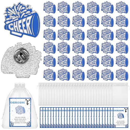 36Sets Cheerleader Gifts Cheer Enamel Pins & Cards With Organza Bags Bulk, Team Spirit Gifts, Cheerleading Inspirational Pins Accessories, Jewelry, Goodie Bag Stuffers, and Party Supplies