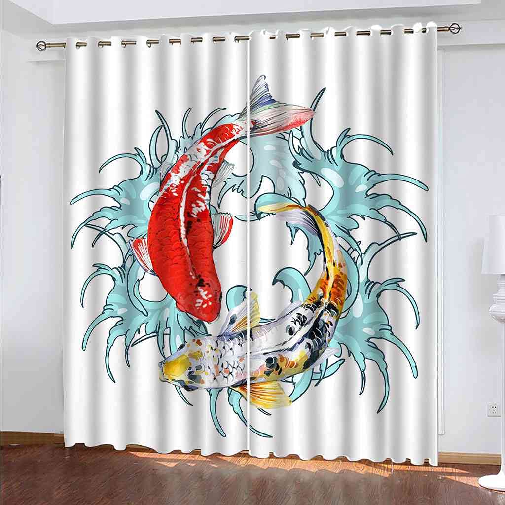 Rideaux occultants enfant 3D Koi en polyester thermophonique 264x242cm