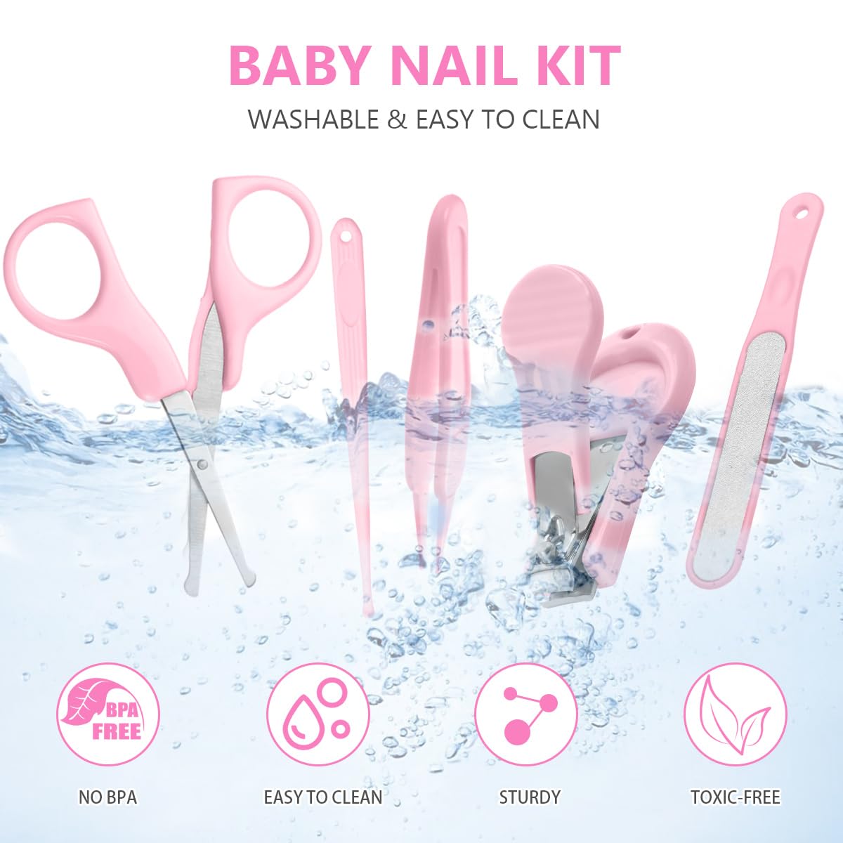 Vicloon Manucure Bébé,5pcs Bébé Soins des Ongles Set,Kit Soins des Ongles Bébés et Jeunes Enfants,Coupe-Ongles,Ciseaux, Lime,Pince et Choix d'oreille