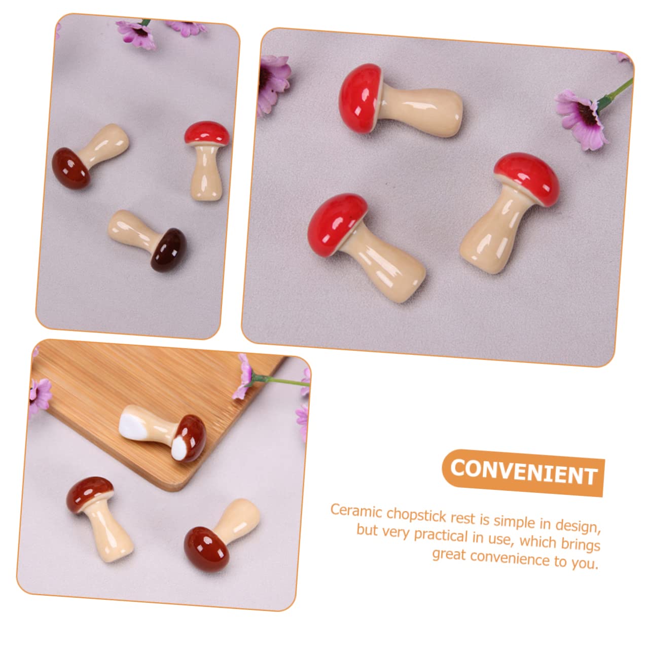 OFFSCH 6Pcs Ceramic Mushroom Shape Chopsticks Holder Rack Cute Rest for Dining Table Decoration Easy to Clean and Store Multifunctional Utensil Rest for Home Kitchen