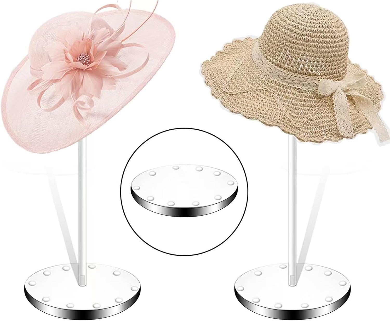 Acrylic Hat Display Stand 3 Pack- Thickened Base for Helmet, Wig, Cowboy Hat, Baseballcap, Closet Holder Rack Organizer( 11.8Inch Height)
