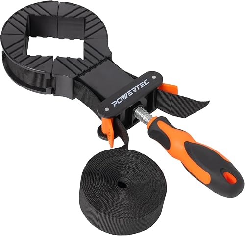POWERTEC Abrazaderas de correa para carpintería – Abrazaderas de banda de liberación rápida con mango ergonómico, abrazadera de marco de fotos