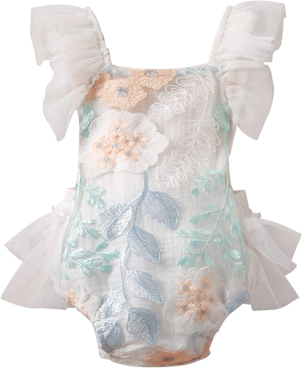 2pcs Summer Baby Girls Romper Dress Headband Knitted Lace Fly Sleeve Solid Ruffles Jumpsuits Clothing
