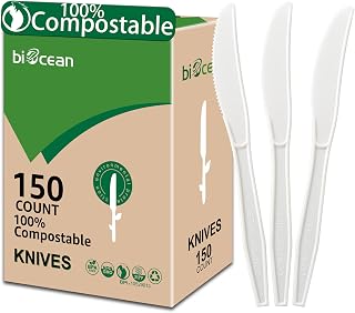 100% Compostable No Plastic Knives Plastic Forks Plastic Spoons Plastic Utensils, The Heavyweight Heavy Duty Flatware is Eco Friendly Products for Lounge Party Wedding BBQ Picnic Camping.