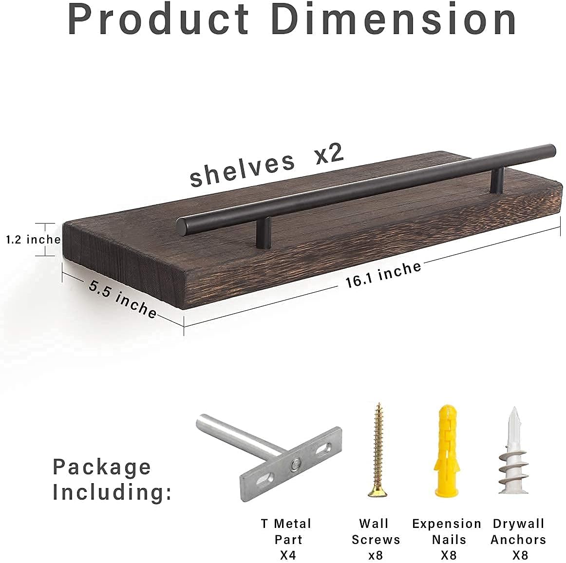 AKKO Floating Shelves for Wall, Set of 2 Rustic Wood Wall Mounted Storage Shelves, Perfect Home Decor for Bathroom, Farmhouse, Kitchen, Bedroom and Living Room