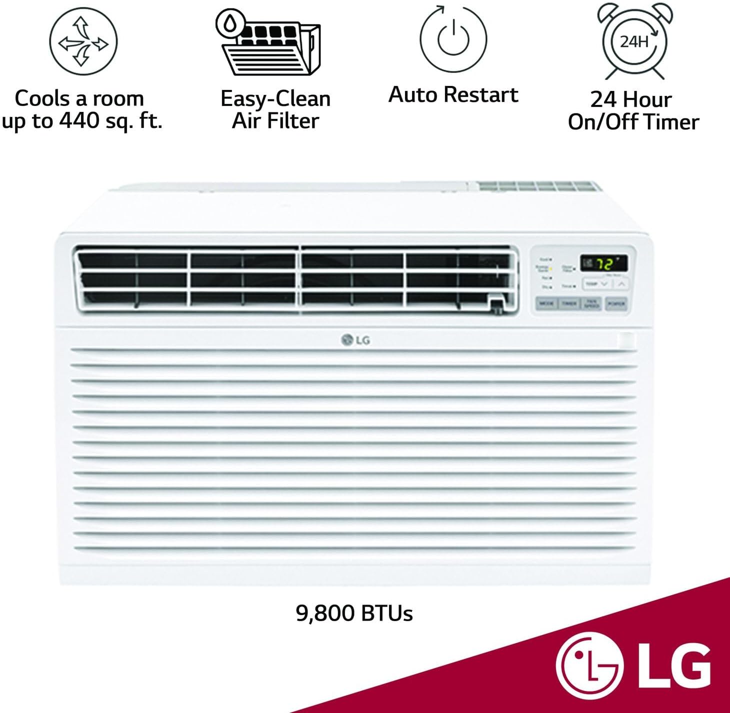 LG 10,000 BTU Through the Wall Air Conditioner, 115V, Cools up to 440 Sq. Ft. for Bedroom, Living Room, Apartment, with Remote, 3 Cool & Fan Speeds, Wall AC Unit, White