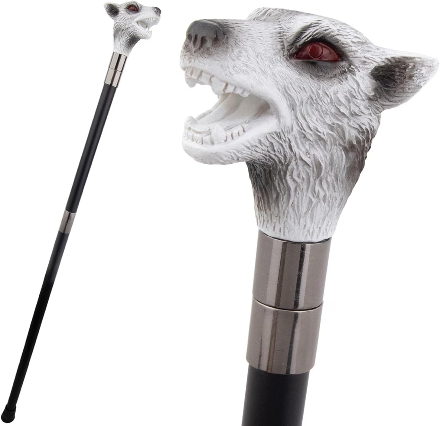 Red-Eyed Resin Wolf Head Walking Cane, Luxury Men Womens Walking Stick, Removable Anti Slip Scepter, Cospaly Vintage Party 93cm