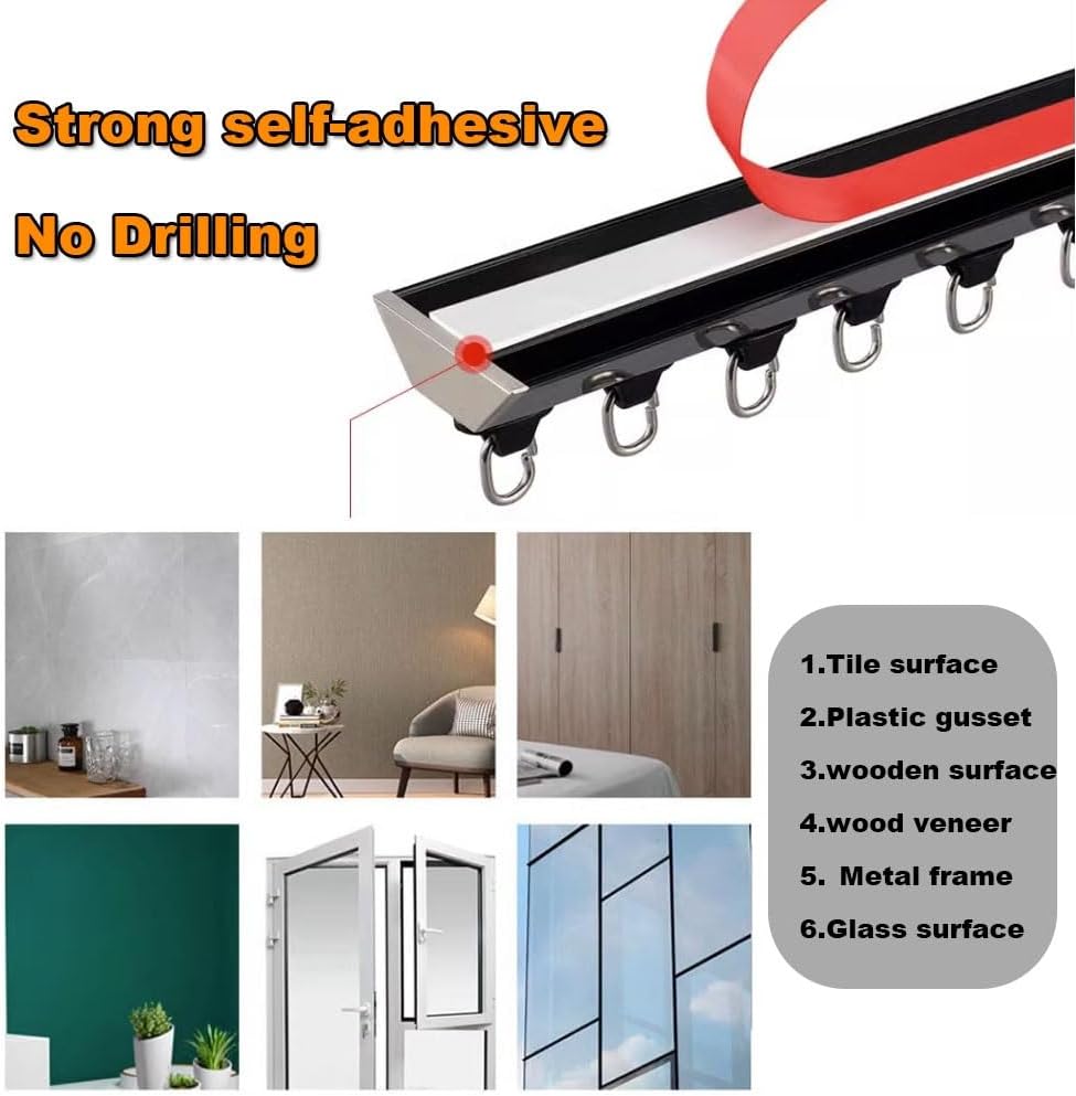 Ultra-Thin V-Shaped Aluminum Alloy Curtain Track System, 16.4ft Self-Adhesive/Screw Mount, Black/White, Perfect for Ceiling Installation, Room Divider, Home Decor