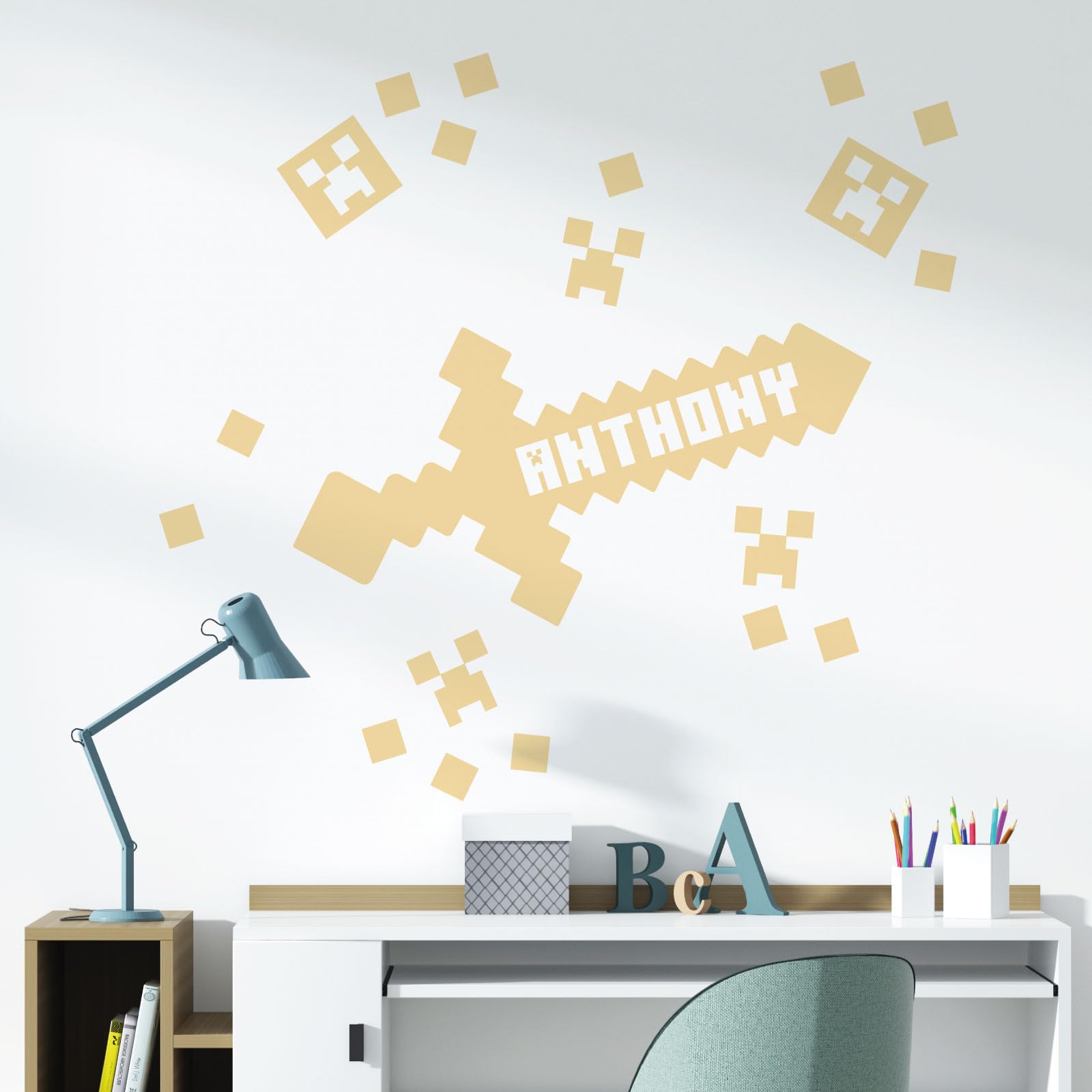 Gaming Mine Inspired Personalised Name - Gamers Bedroom Wall Sticker [XLarge] [Cream]