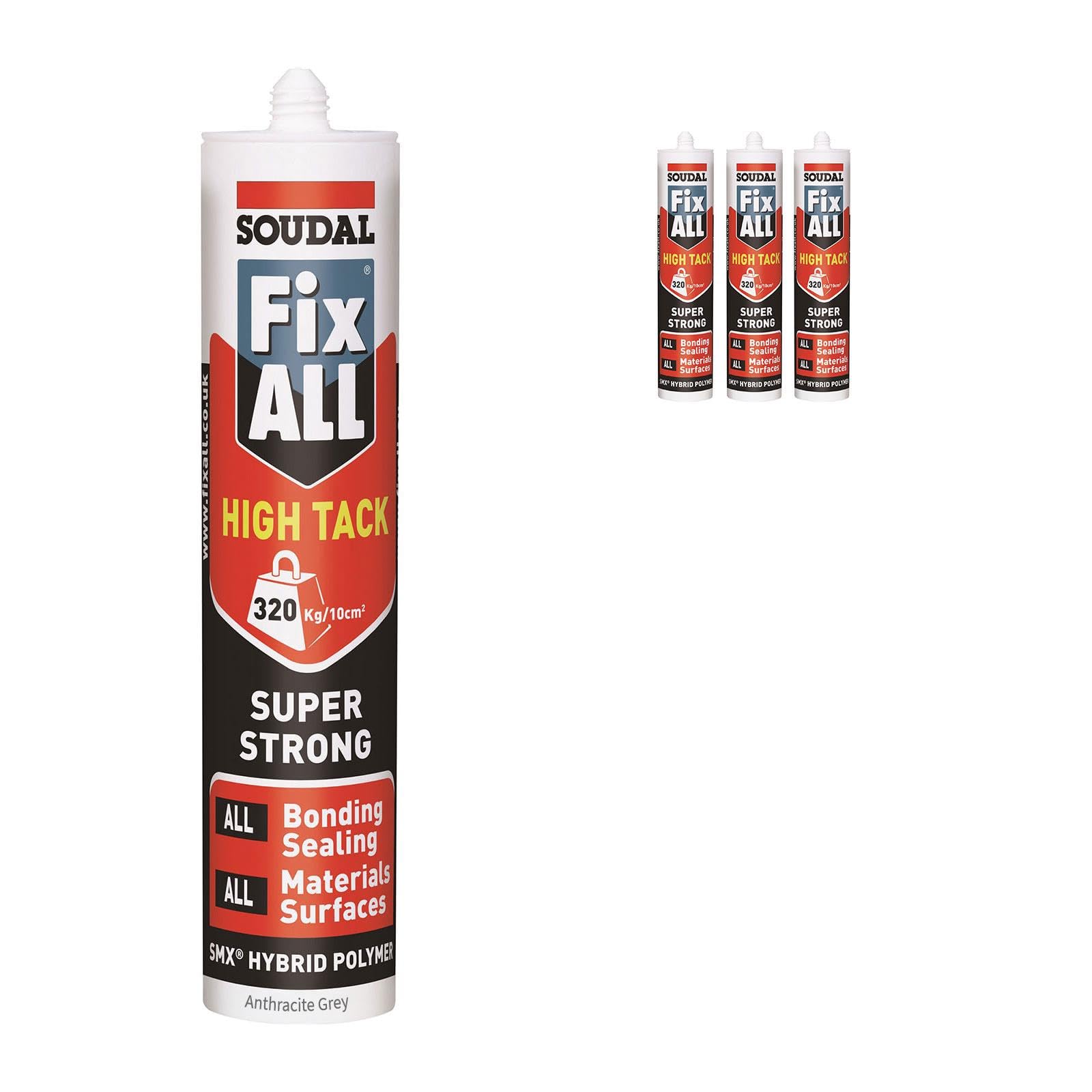 Soudal Fix ALL High Tack SMX Strong Bond Sealant Adhesive (x3) - Anth Grey