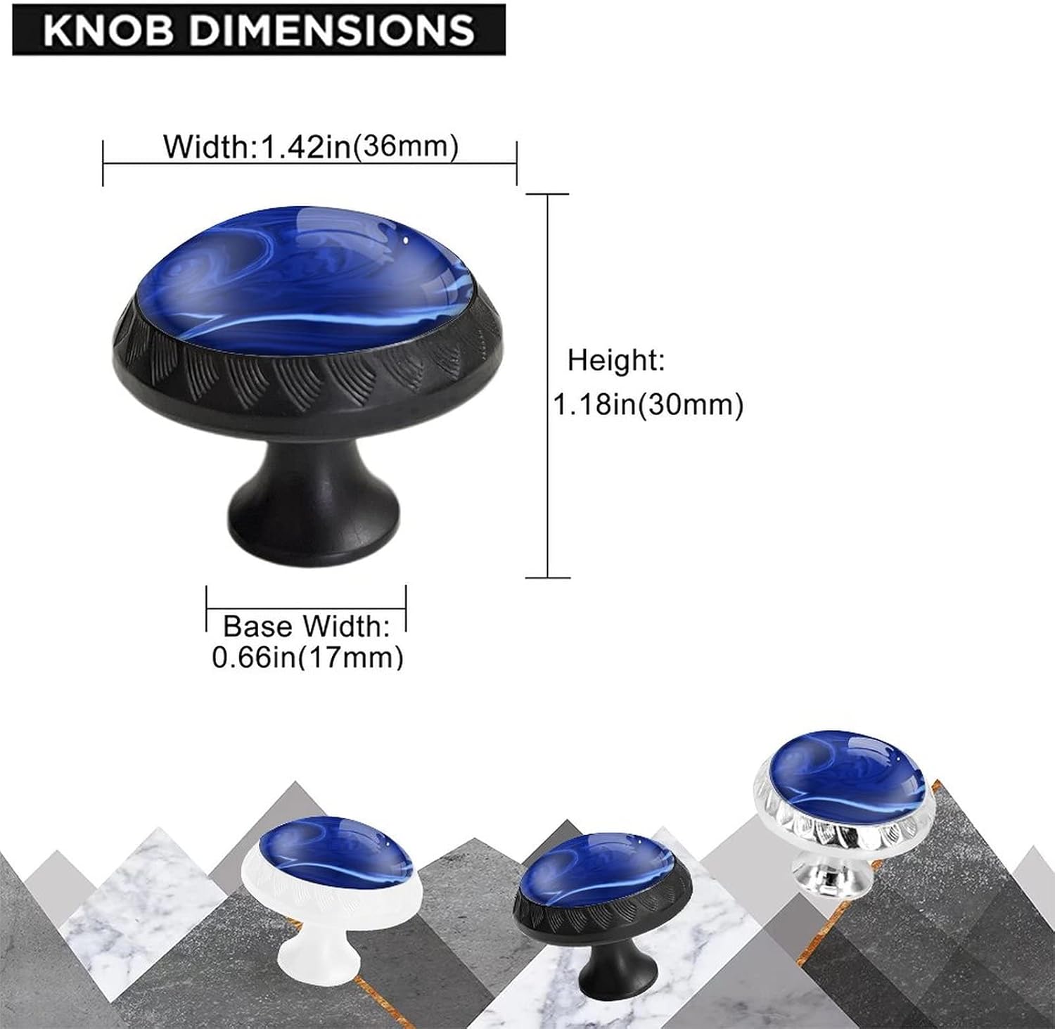 6 Pack White Drawer Knobs - Navy Stone Cobalt Blue Talisman Cabinet & Dresser Knobs for Kitchen & Bathroom Hardware