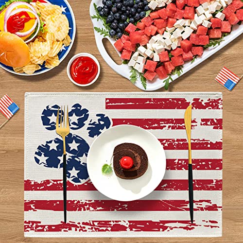 4Th Of July Patriotic Placemats Set Of 4 Stars And Stripes Dog Paw Holiday Table Mats For Memorial Day Independence Day Party Kitchen Table Home Decor 12X16 Inch #TOP5