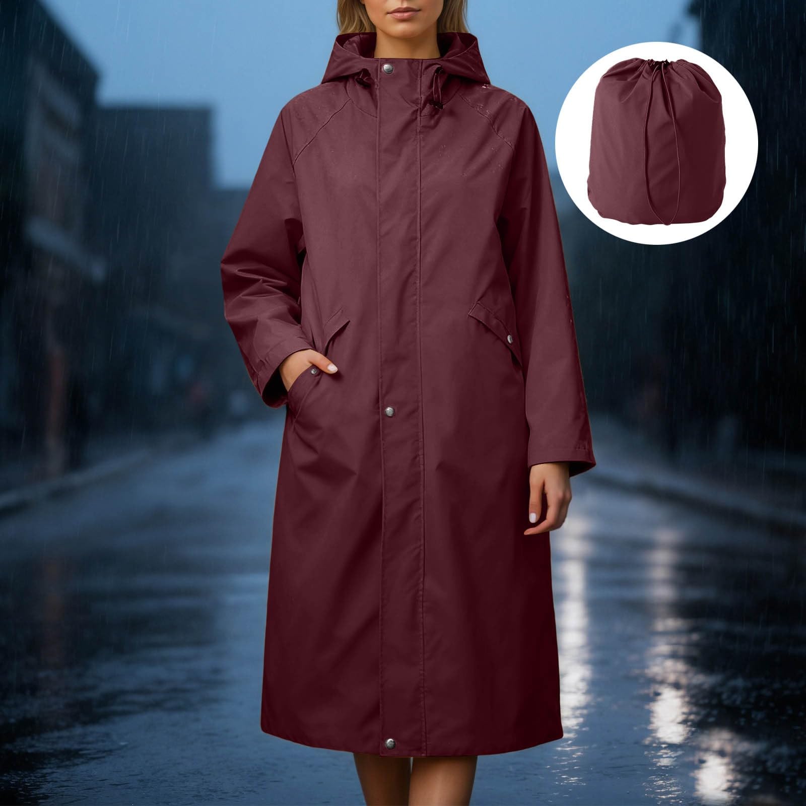 Generisch Chubasquero largo para mujer y hombre, impermeable, plegable, poncho de lluvia reutilizable, chaqueta de lluvia para bicicleta, chaqueta con capucha, chaqueta de color sólido para exteriores