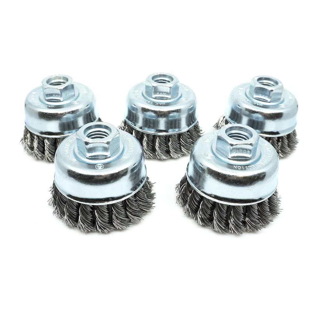 Benchmark Abrasives 2-3/4" Knot Wire Cup Brush for Narrow Holes Derusting Paint Removal Deburring Ferrous Metals Concrete, Wire End Brush for Angle Pneumatic Grinder - Carbon Steel (Pack of 5)