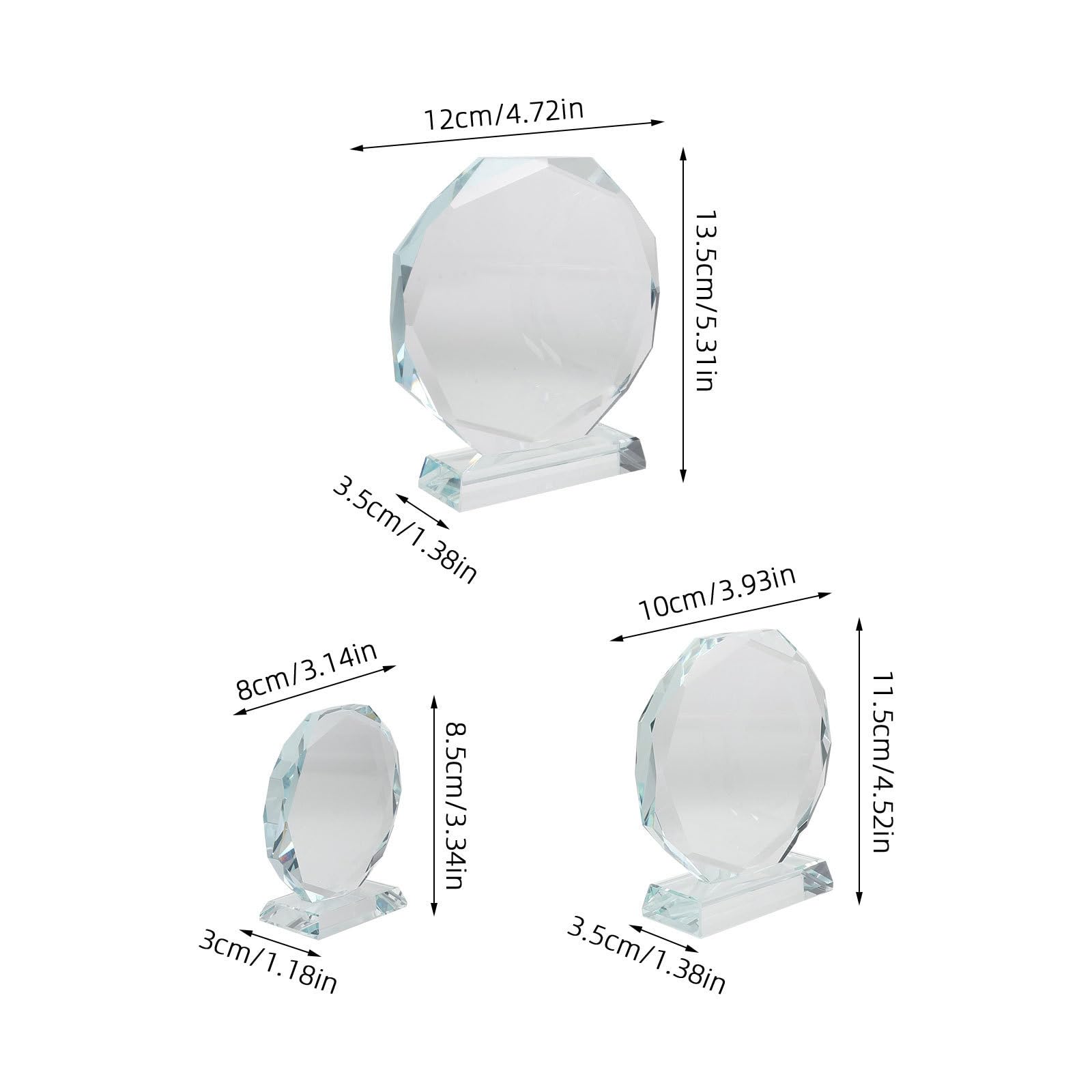 3 Piezas Trofeo de Cristal Octogonal para Competición Deportiva Diseño Pulido y Función de Reconocimiento y Recuerdo para Ceremonias