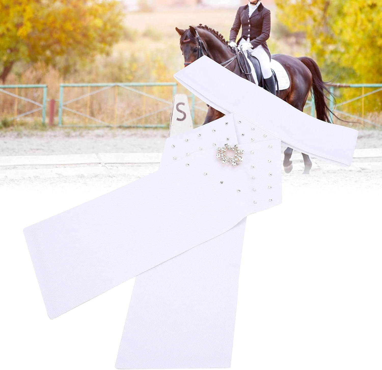 Horse Riding Stock Tie, 32x20.5cm/12.6x8.1in Equestrian Necktie Collar Cotton Classic Ready Tied White Women Dressage Necktie Collar Equipment for Unisex
