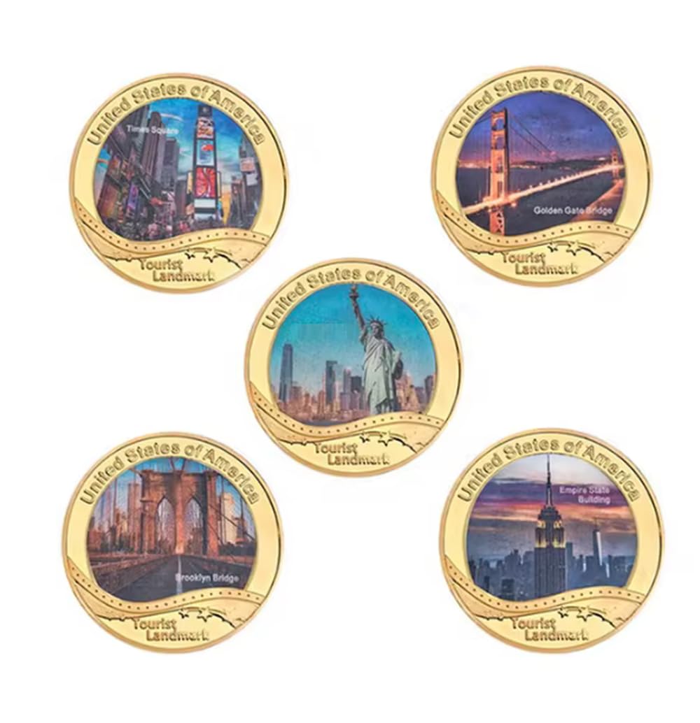 Monedas Conmemorativas Monumentos Turísticos Americanos Arquitectura Moneda De Desafío Moneda Coleccionable Chapada En Oro Moneda Conmemorativa Regalo De Recuerdo 5 Piezas/Juego