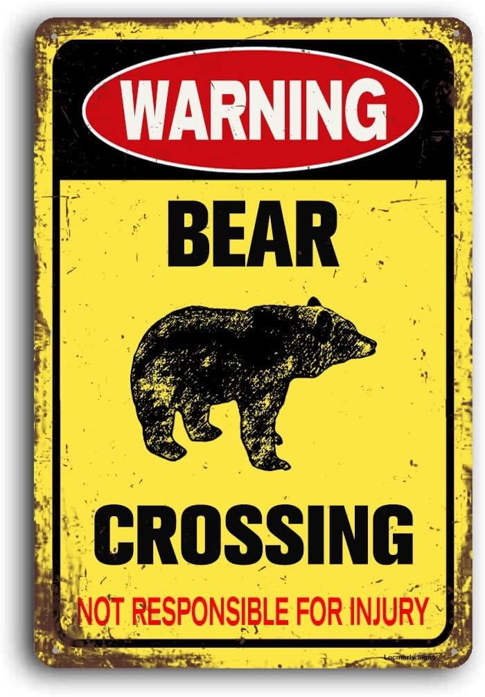 (2-Pack) Warning Metal Tin Sign, Bear Crossing Sign, 8x12 Inch