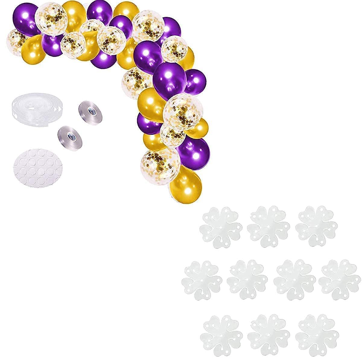 121 Purple Gold Arch Garland Kit - Balloon Flower Shape Clips for Baby Shower Anniversary Engagement Party Supplies