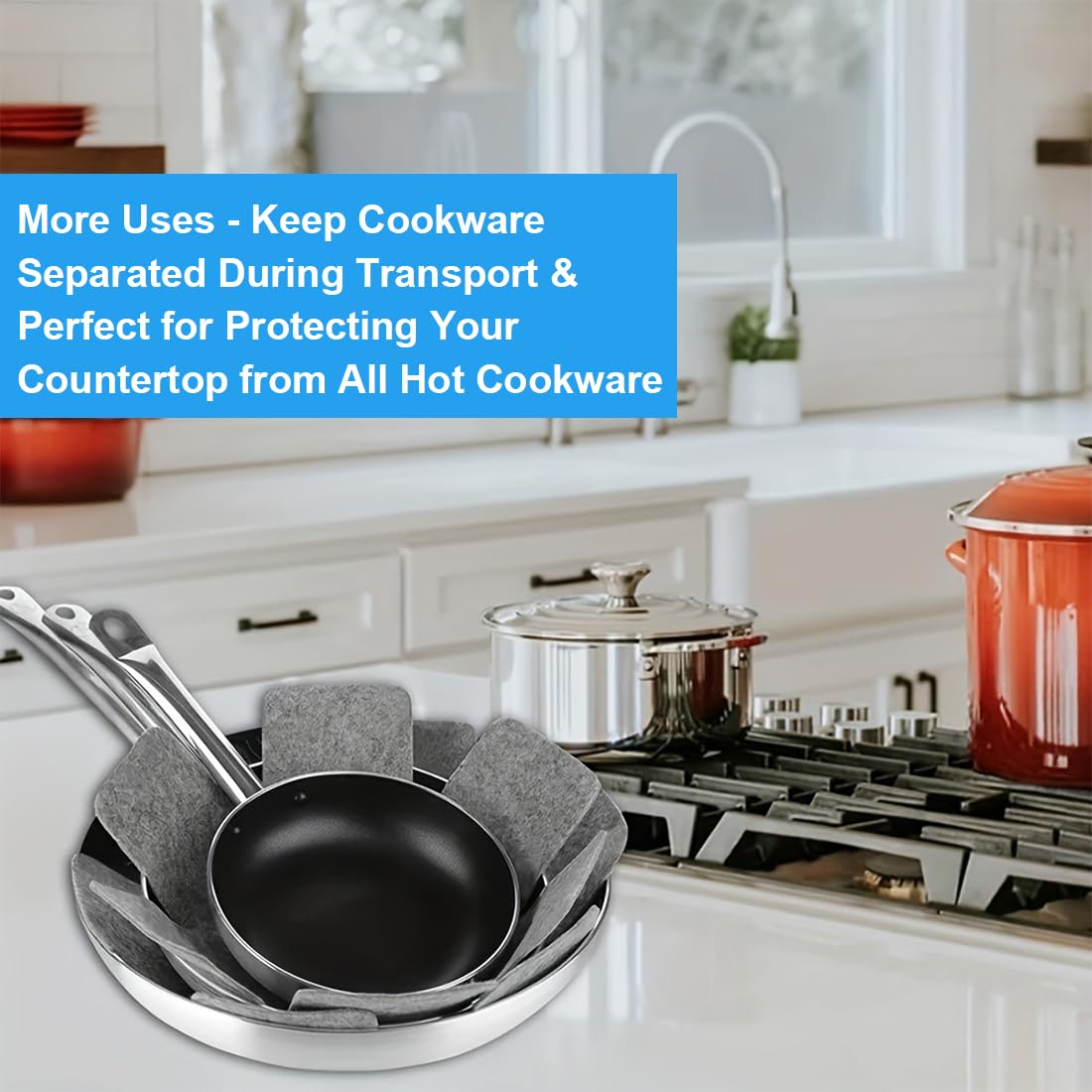 IKOPFLN 12 Pièces Protege Poele Protection Poele et Casserole Protege Casserole et Poele Dessous de Plats Protections de Casseroles Anti-Rayures 3 Tailles (26/36/38Cm) Gris+Noir