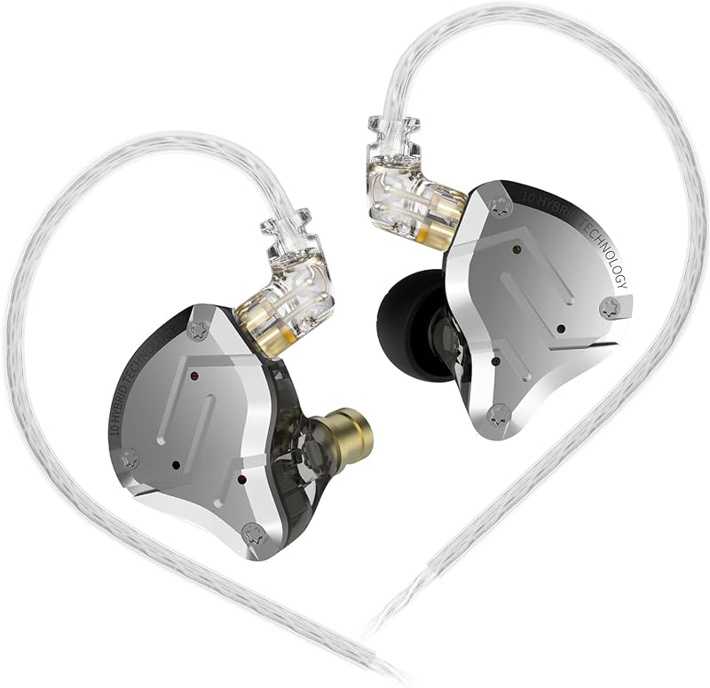 KZ ZS10 Pro Monitor de oído, auriculares IEM, auriculares para juegos con controladores 4BA y 1DD, auriculares KZ HiFi IEM actualizados ZS10 con cable OFC desmontable de 0,75 mm, 2 pines, 6N (negro sin micrófono)