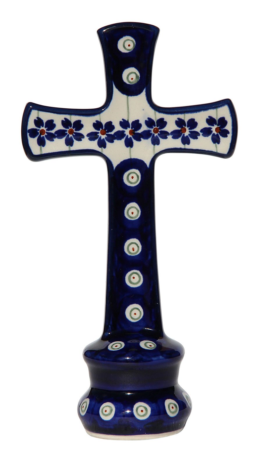 Polish Pottery Cross From Zaklady Ceramiczne Boleslawiec #1792-166a Floral Peacock Pattern, Dimensions: Height: 7