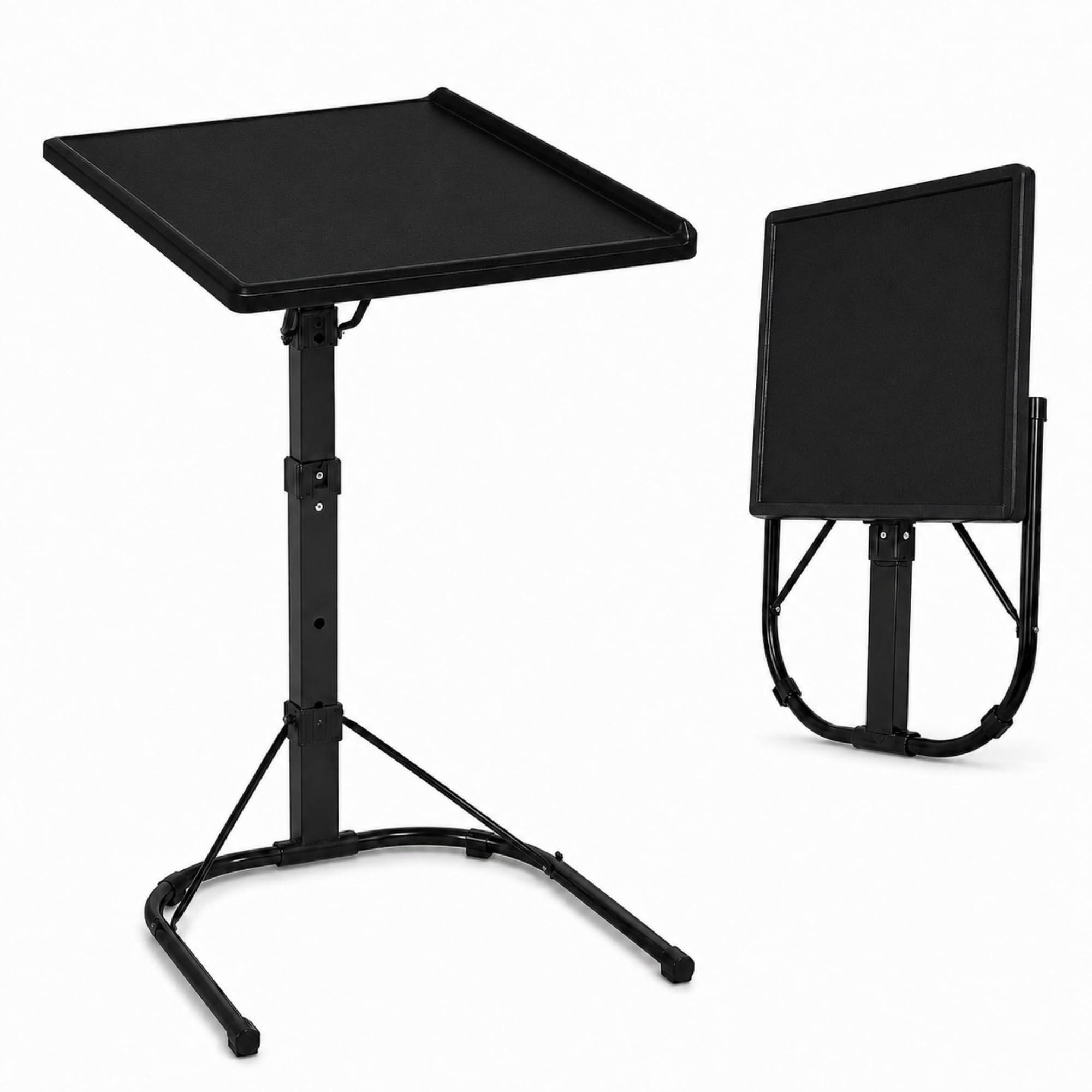 GBS Folding Laptop Table, Foldable & Adjustable Height with Tilt Angle, Multi-Functional Folding TV Tray, Standing Desk Side Table (Black)