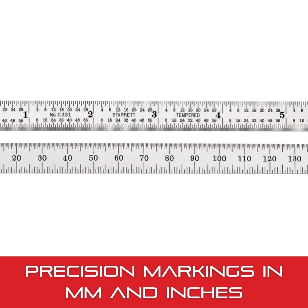 Starrett C331-150 Vollflexibles Stahllineal mit Millimeter- und Zollgraduierungen, 150 mm Länge, 12 mm Breite, 0,4 mm Dicke