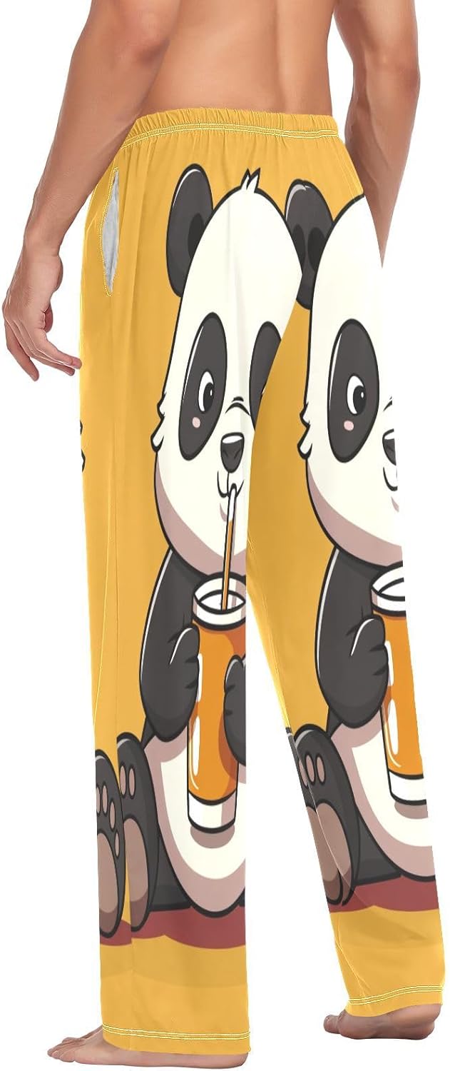 ALAZA Cute Panda Drinking Cartoon Men's Pajama Pants Men Cotton Pajama Bottoms with Pockets, S