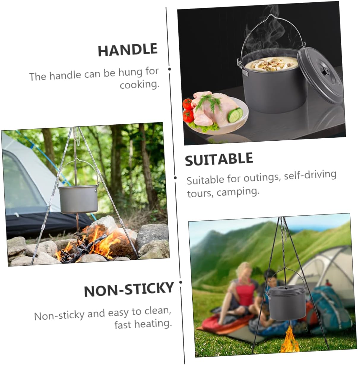 Milisten 1Pc Durable Camping Pot with Folding Handle Portable Cookware for People for Hiking and Outdoor Cooking Excellent Thermal Conductivity for Preparation