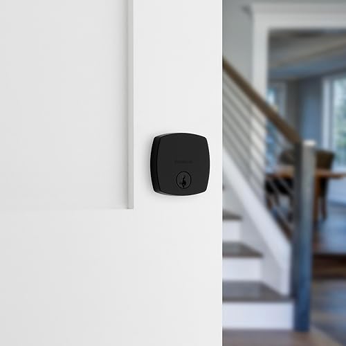 Miniatura 2 de Kwikset Midtown - Cerradura de cerrojo de seguridad, puerta de entrada delantera con llave exterior moderna color negro mate, resistente a púas