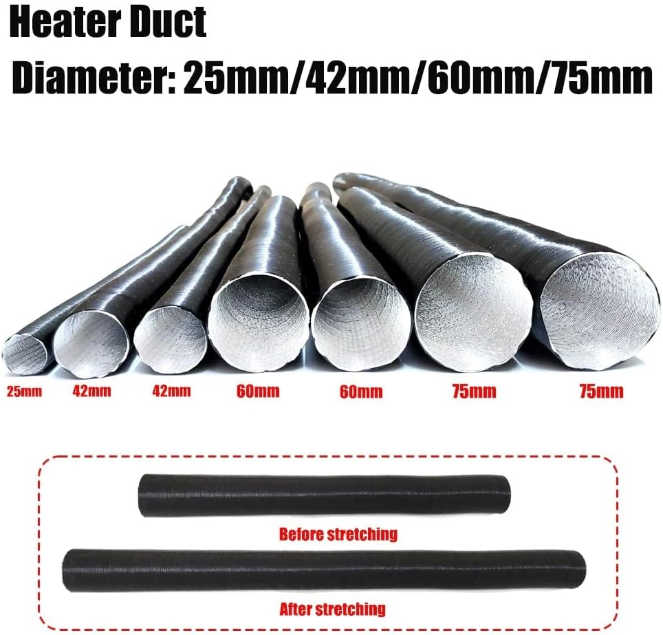25/42/60/75mm Car Air Heater Exhaust Duct Pipe Hose, Black, 1pcs(25mm long 200cm)