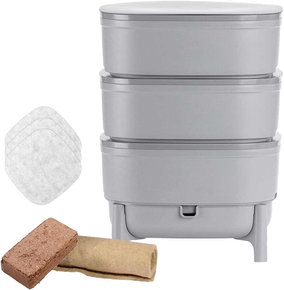 WORMcube Grijs Design & Compact I 2-baks Wormenbak I Complete set I Wormverdrinking Stopfilter