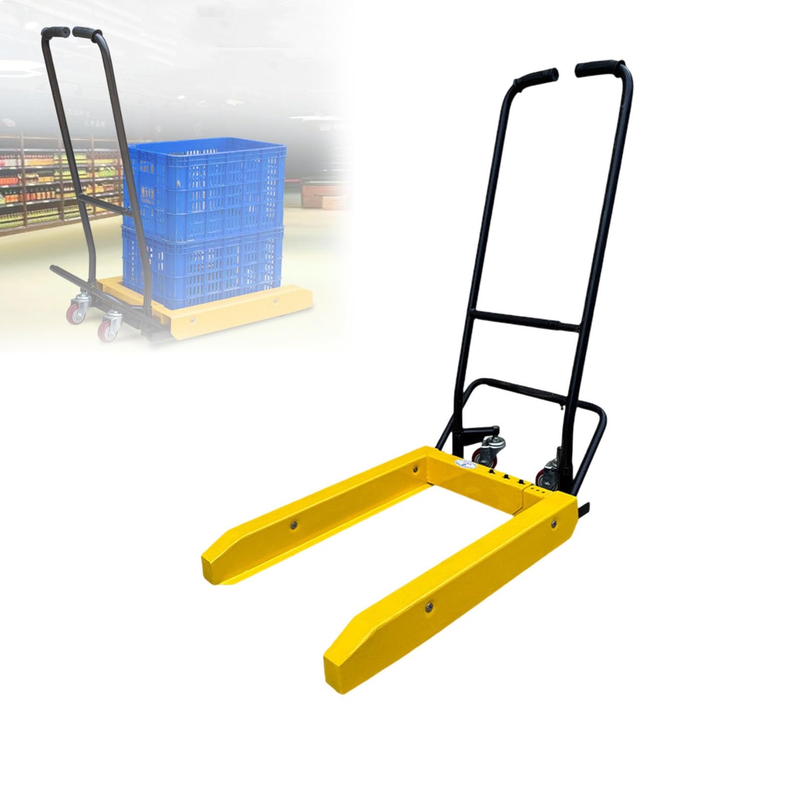 Transpallet per uso industriale, portata 220-550 libbre (circa 100-250 kg), larghezza regolabile, transpallet manuale standard per magazzini e supermercati(Yellow,80cm)