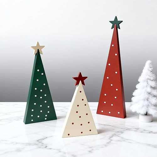Miniatura 6 de Decoración de madera para árbol de Navidad, 3 tamaños, decoración de mesa de escritorio de Navidad con estrella, decoración de letrero de árbol de
