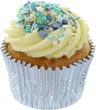 Baked with Love 90g Blue & White Sprinkles | Edible Sugar Mix - Strands, Pearls, Hearts & Stars, Resealable Bottle, Decorates 2 Cakes Or 24 Cupcakes