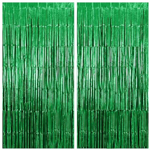 KatchOn XtraLarge Foil Fringe Green Backdrop - 8x6.4 Feet, 2 Piece | Green Fringe Curtains, St Patricks Day Decorations