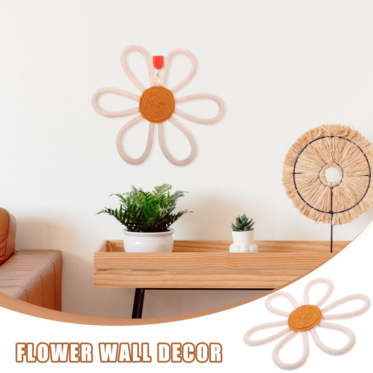 Toyvian Bohemian Daisy Woven Floral Wall Decor for Kids Nursery Girls Room Decorative Flower Hanging Art 8X6.5 Inch - Image 4