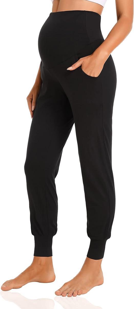 V VOCNI Women's Maternity Joggers Pants Pregnancy Sweatpants | Soft, Pockets, Over Bump, Track Cuff, Activewear Jogger, Stretchy Pregnancy Pants, Scrubs Pants, Lounge, Workout, Jogging