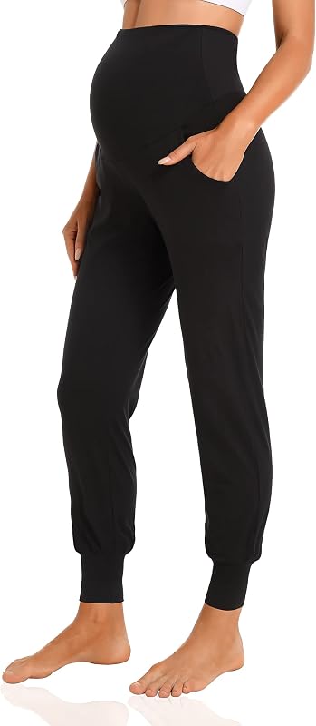 V VOCNI Women's Maternity Joggers Pants Pregnancy Sweatpants | Soft, Pockets, Over Bump, Track Cuff, Activewear Jogger, Stretchy Pregnancy Pants, Scrubs Pants, Lounge, Workout, Jogging