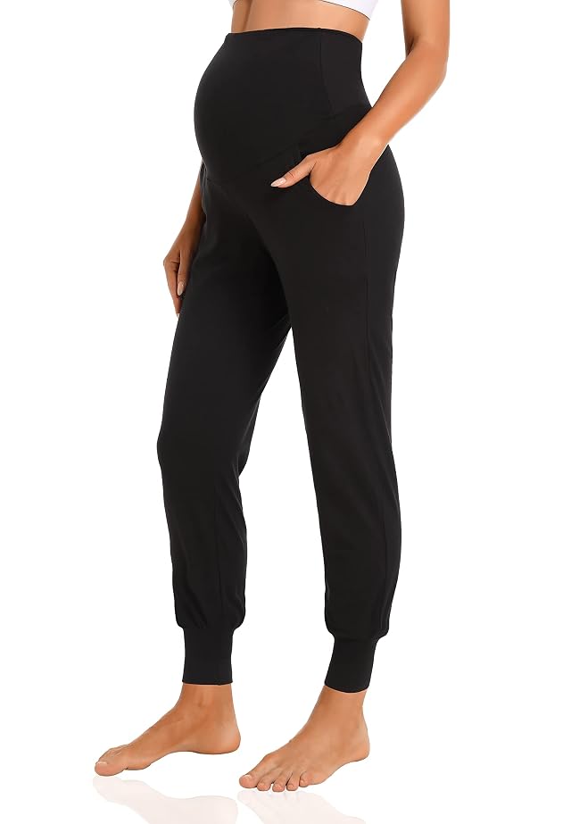 V VOCNI Womens Maternity Pants Maternity Activewear Jogger Track Cuff Sweatpants Over The Belly Stretchy Pregnancy Pants