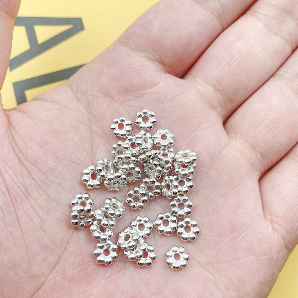1200 Pieces Flower Shape Septal Bead Tibetan Style Daisy Spacers CCB Spacer Beads Disc Spacer Loose Beads for Bracelet Necklace Earring Jewelry Making (Silver) - Image 3