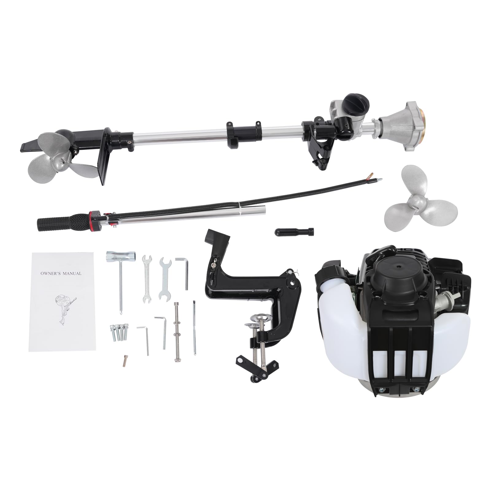 Motor fueraborda de 4 tiempos, 52 cc, motor fueraborda 5,5 CV, gasolina, 1,82 kW, barco de pesca, motor de gasolina, motor de barcos de gasolina, refrigeración por aire, CVT manual, hélice de